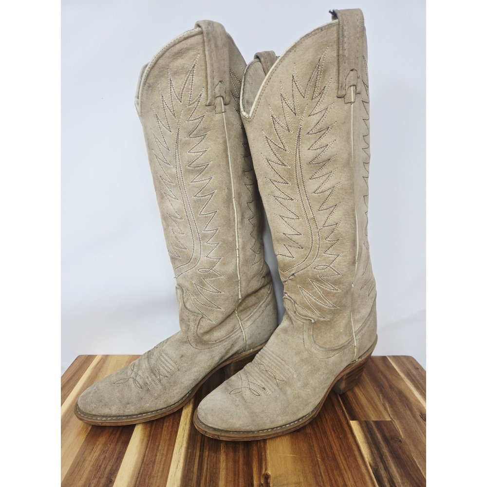 Acme Women Size‎ 5.5 O Tan Suede Leather Western Cowgirl Pull On Boots USA - Picture 5 of 11